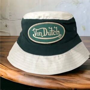 Von Dutch Kids Bucket Hat Green & Beige - One Size Unisex - New Without Tags